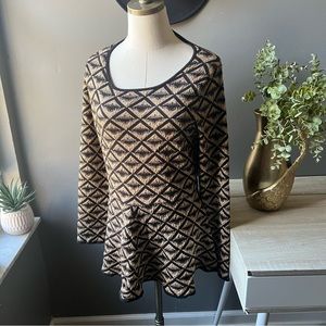 Vintage Berek Gold Metallic Black Tunic Peplum Sweater Size Large